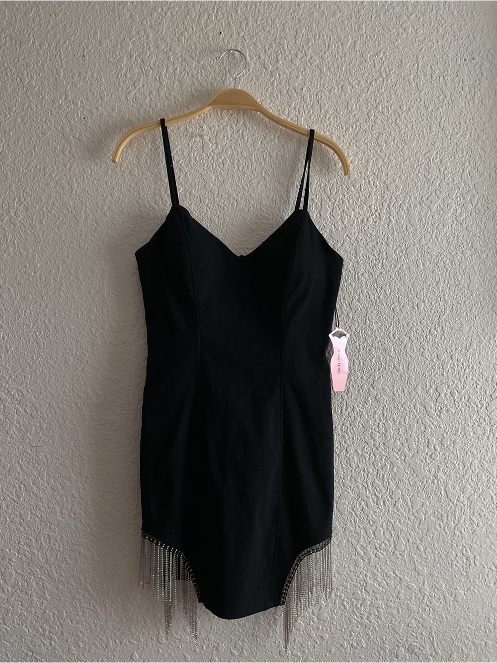 Haute Monde Black Mini Dress with Fringe Chain Detail